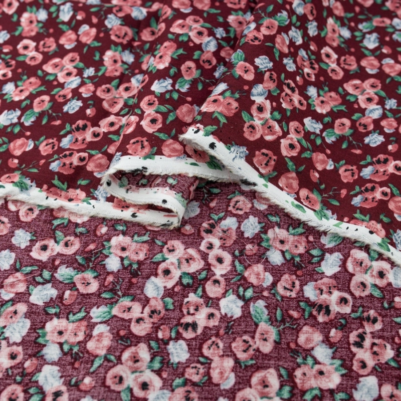 WIS714 | Viskosestoff mit Blumenmuster bordeauxrot - 6