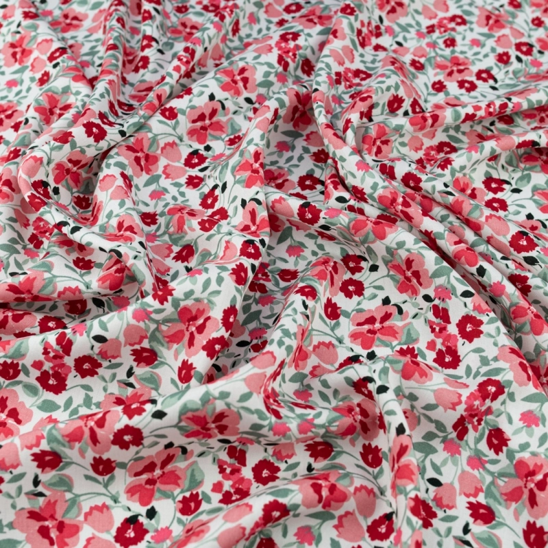 WIS715 | Viskosestoff mit Blumenmuster weiß - 5