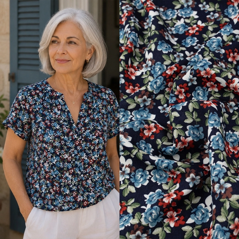 WIS718 | Viskosestoff mit Blumenmuster in navy - 2
