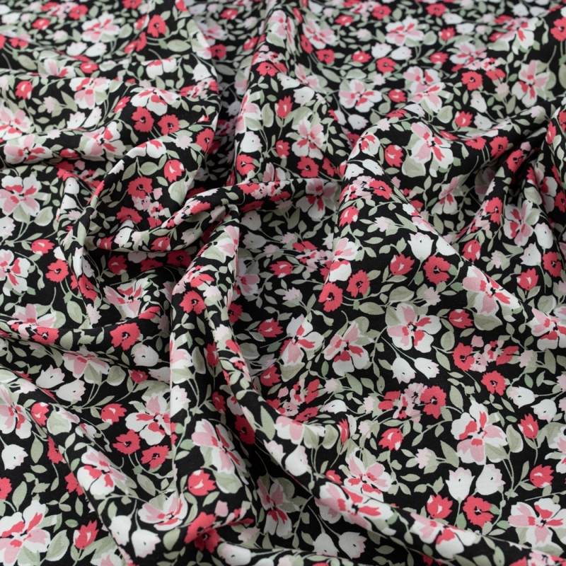 WIS716 | Schwarzer Viskosestoff mit Blumenmuster - 5