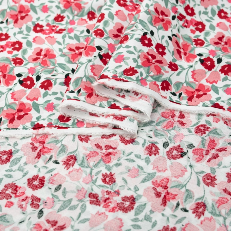 WIS715 | Viskosestoff mit Blumenmuster weiß - 6