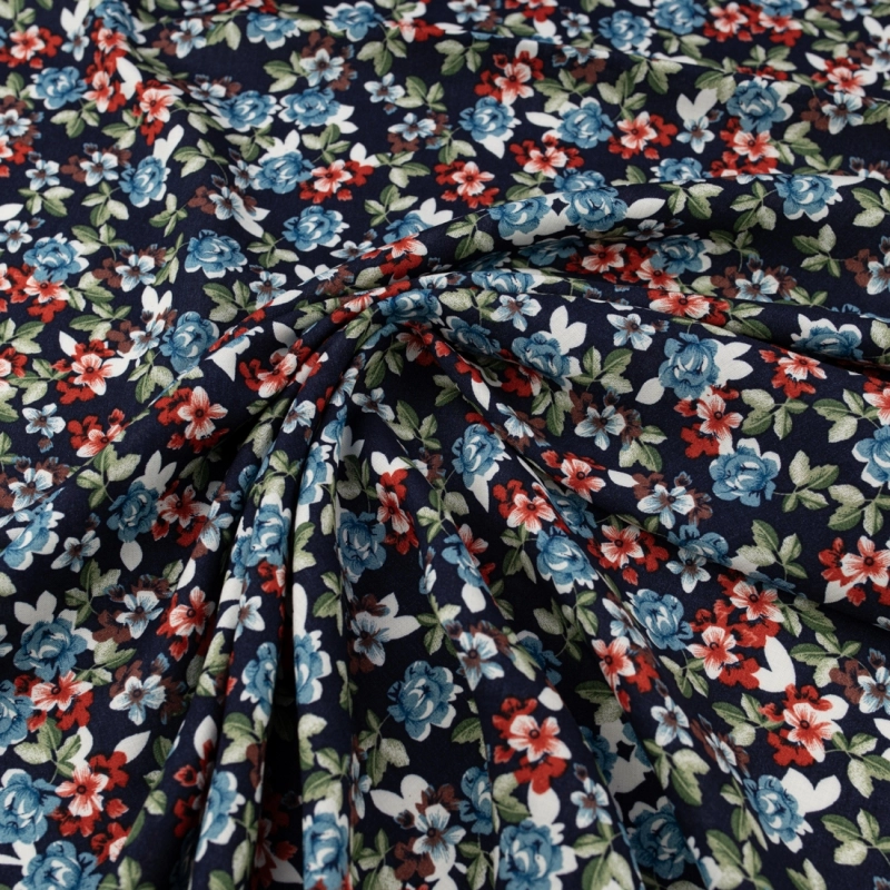 WIS718 | Viskosestoff mit Blumenmuster in navy - 3