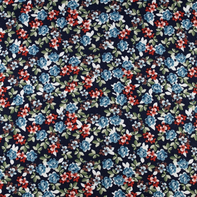 WIS718 | Viskosestoff mit Blumenmuster in navy - 4