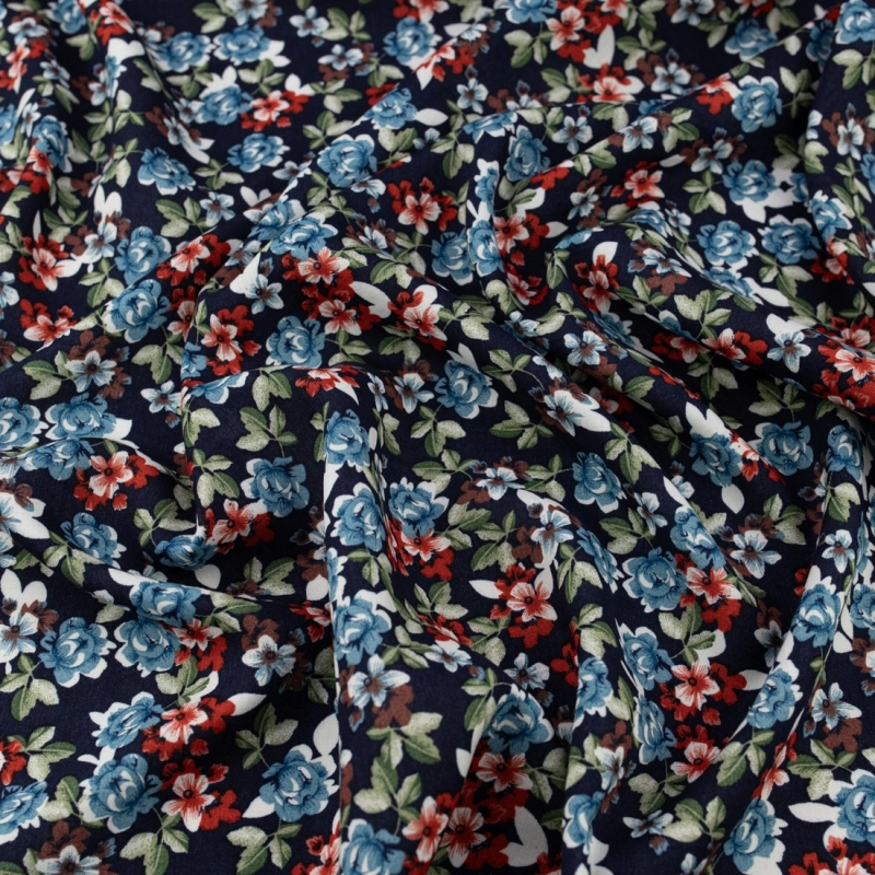 WIS718 | Viskosestoff mit Blumenmuster in navy - 5