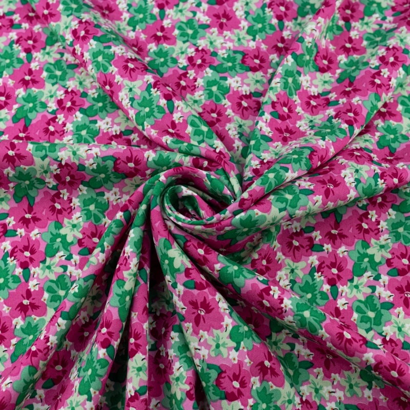 WIS721 | Viskosestoff mit Blumen rosa - 1