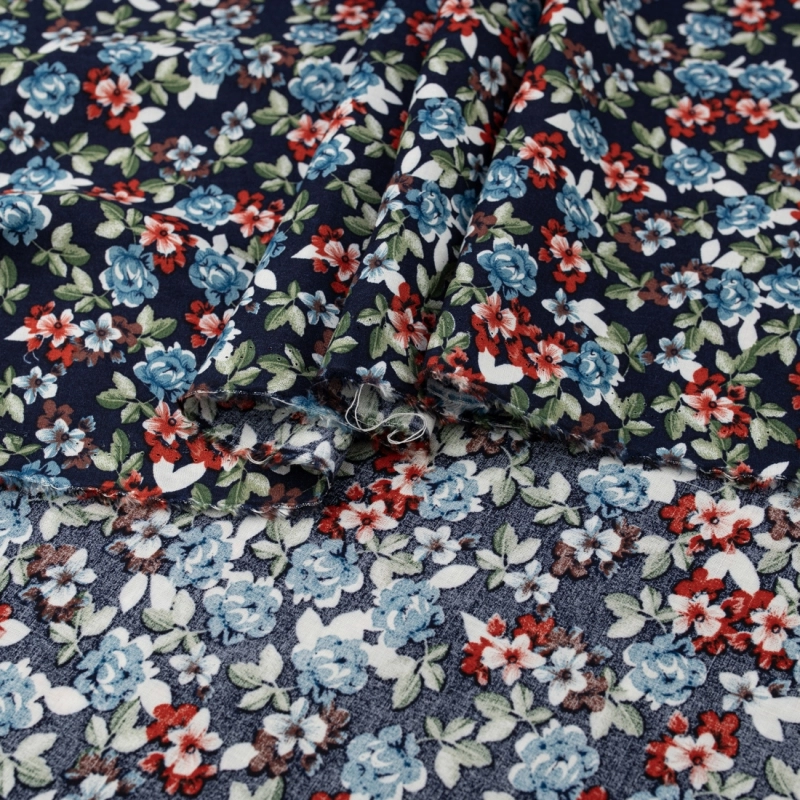 WIS718 | Viskosestoff mit Blumenmuster in navy - 6