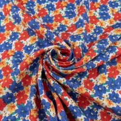 WIS722 | Viskosestoff mit Blumen blau - 1