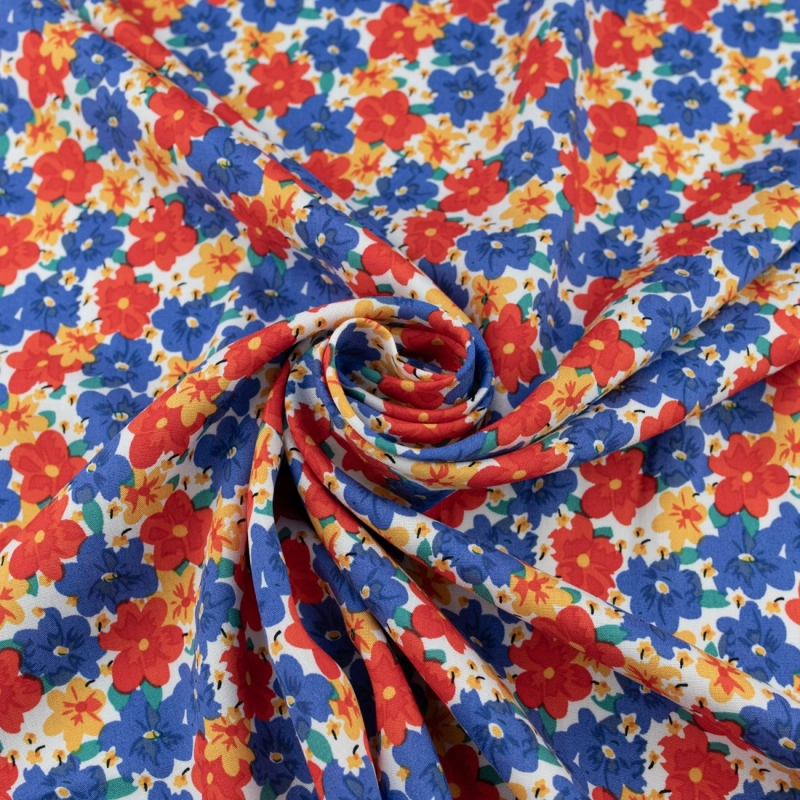 WIS722 | Viskosestoff mit Blumen blau - 1