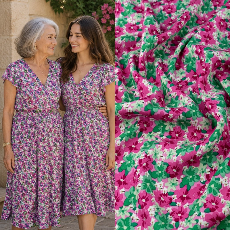 WIS721 | Viskosestoff mit Blumen rosa - 2