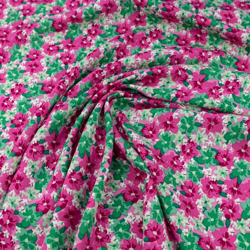 WIS721 | Viskosestoff mit Blumen rosa - 3