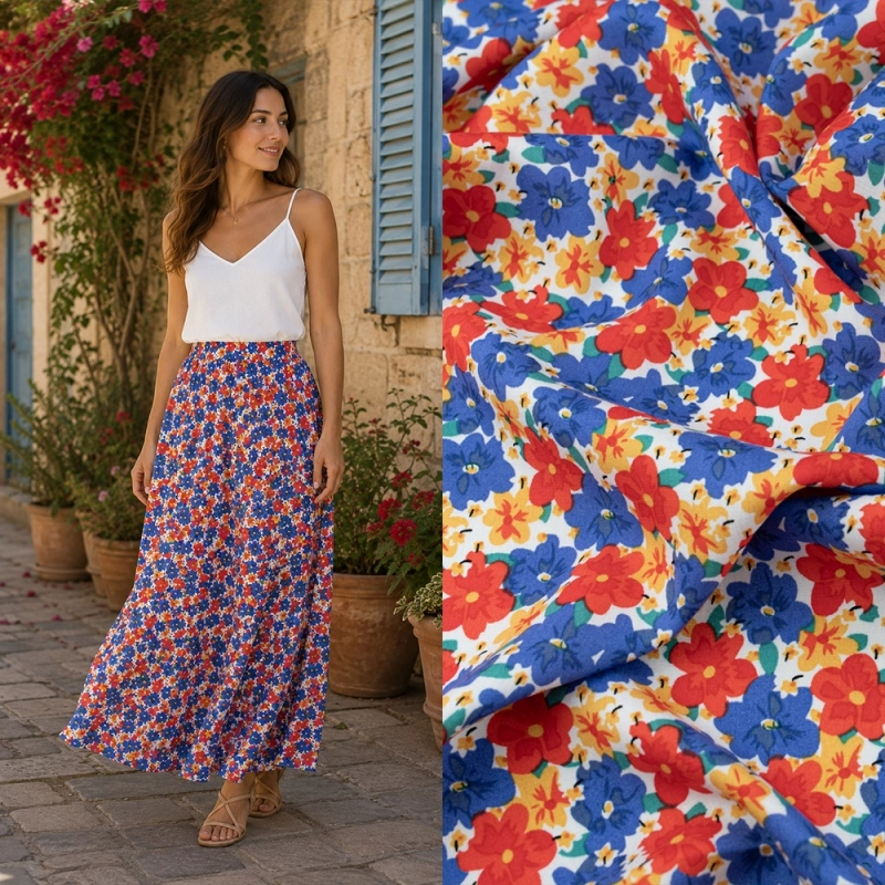 WIS722 | Viskosestoff mit Blumen blau - 2
