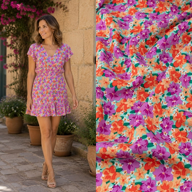 WIS723 | Rosa Viskosestoff mit Blumenmuster - 2