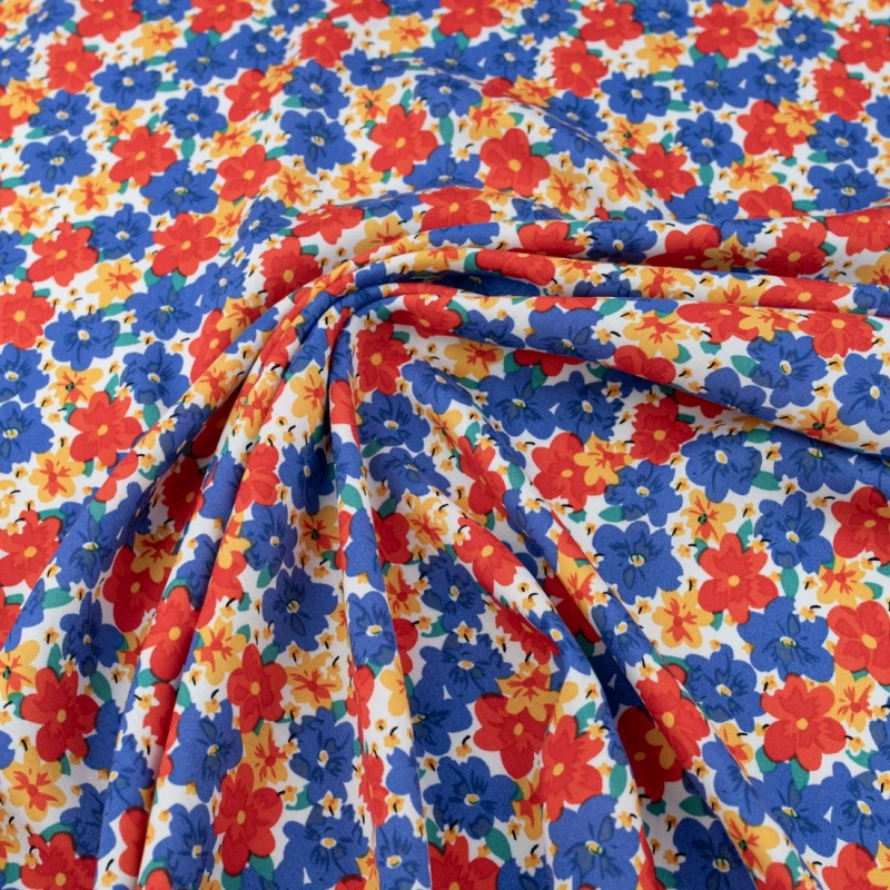 WIS722 | Viskosestoff mit Blumen blau - 3