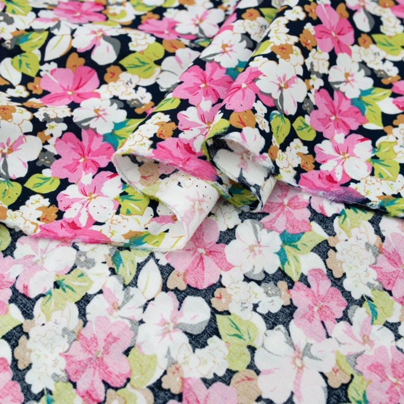 WIS720 | Viskosestoff mit Blumen navy - 6