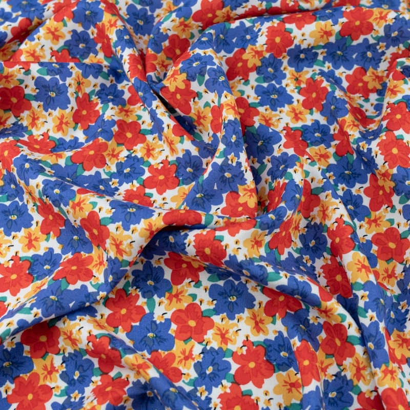 WIS722 | Viskosestoff mit Blumen blau - 5