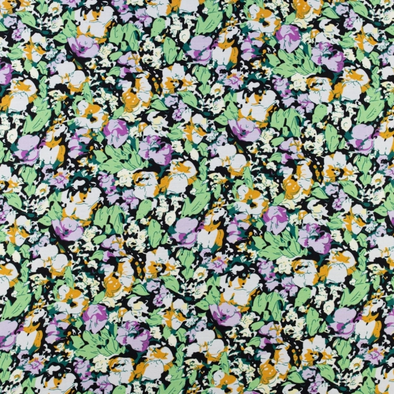 WIS724 | Schwarzer Viskosestoff mit Blumen - 4