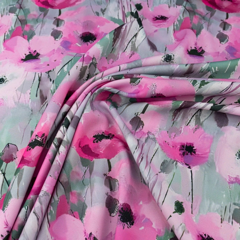 TW.AK554 | Viskose Twillstoff Blumen grau - 1