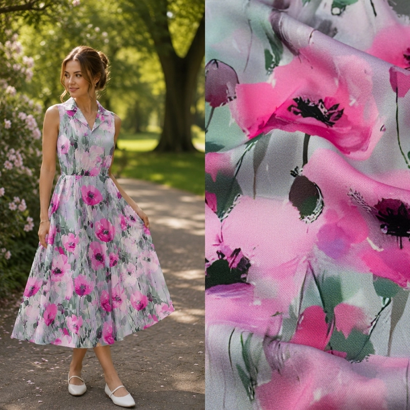 TW.AK554 | Viskose Twillstoff Blumen grau - 2