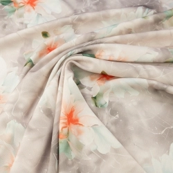 TW.AK585B | Viskose Twillstoff Blumen beige - 1
