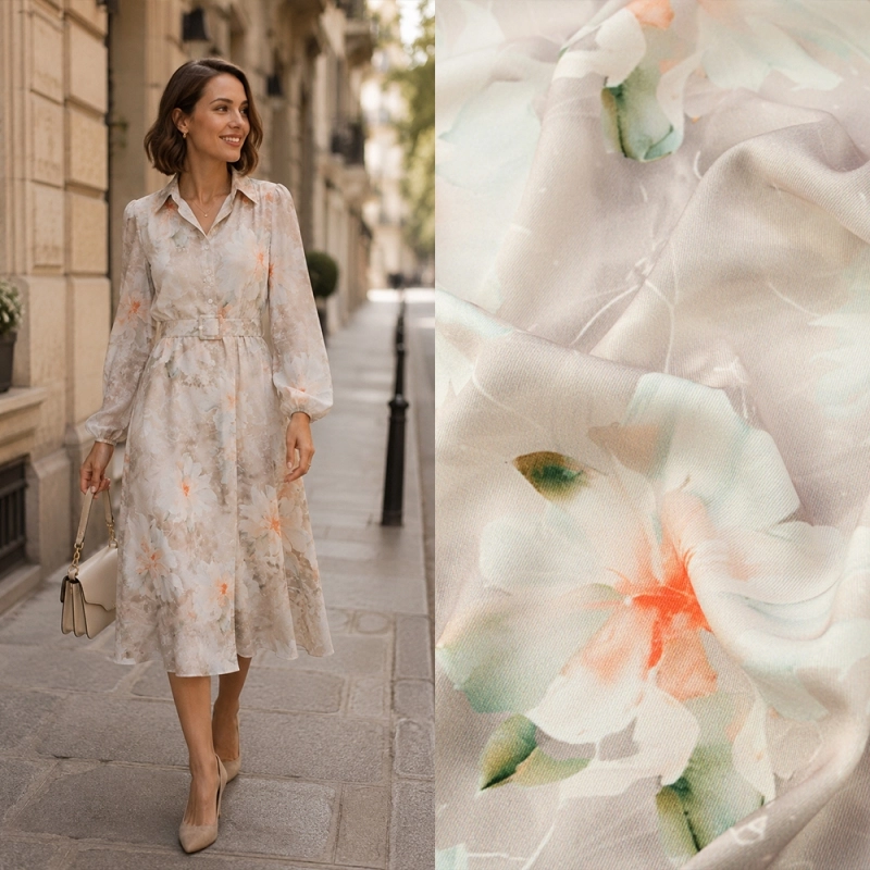 TW.AK585B | Viskose Twillstoff Blumen beige - 2