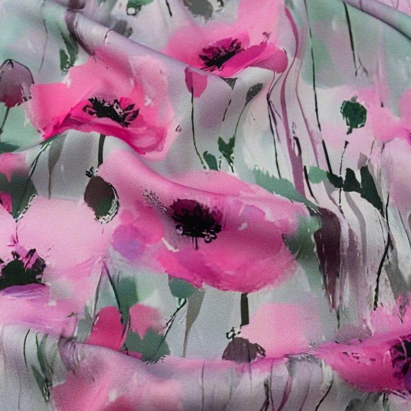 TW.AK554 | Viskose Twillstoff Blumen grau - 5