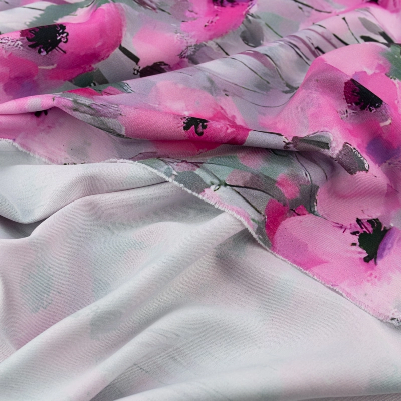 TW.AK554 | Viskose Twillstoff Blumen grau - 6