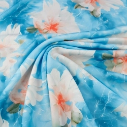 TW.AK585A | Viskose Twillstoff Blumen blau - 1