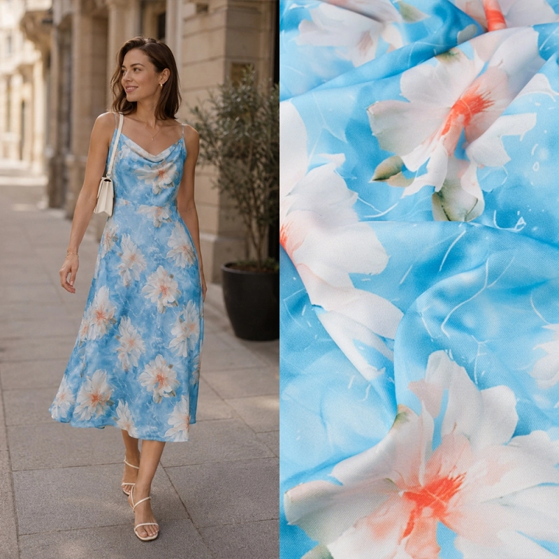 TW.AK585A | Viskose Twillstoff Blumen blau - 2
