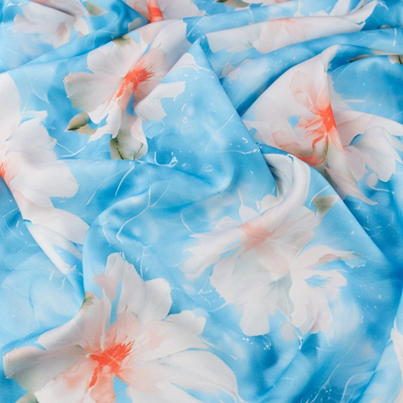 TW.AK585A | Viskose Twillstoff Blumen blau - 5