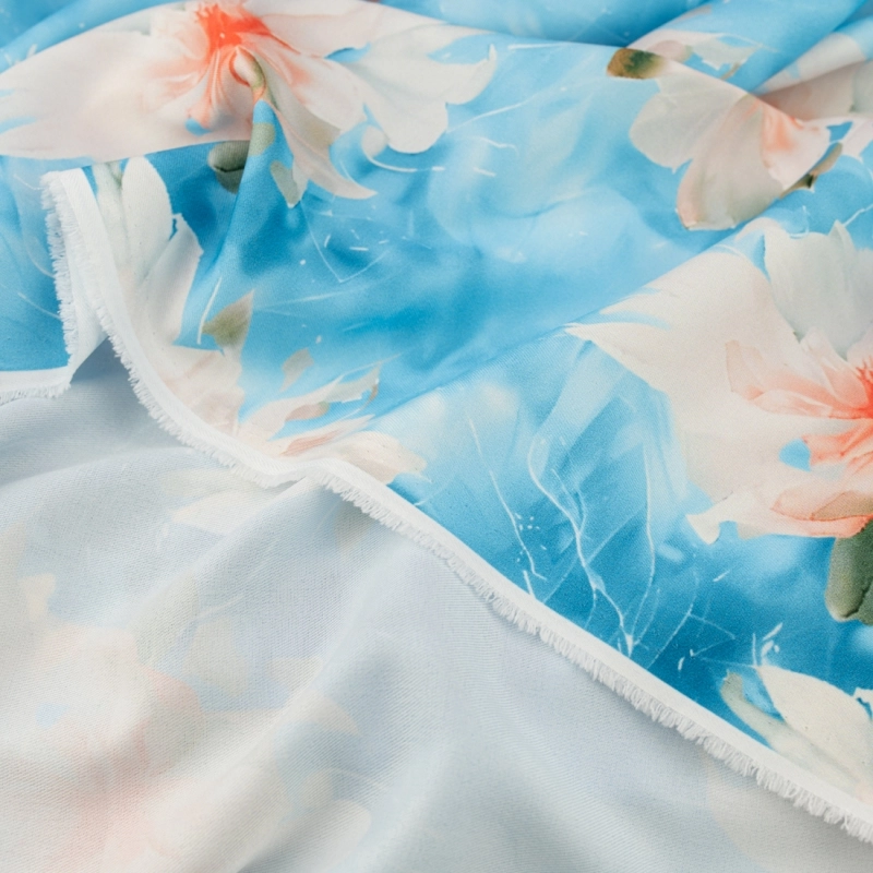 TW.AK585A | Viskose Twillstoff Blumen blau - 6