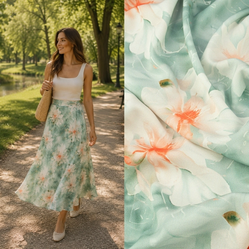 TW.AK585 | Viskose Twillstoff Blumen salbei - 2