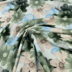 TW.AK556B | Viskose Twillstoff Blumen grün - 1