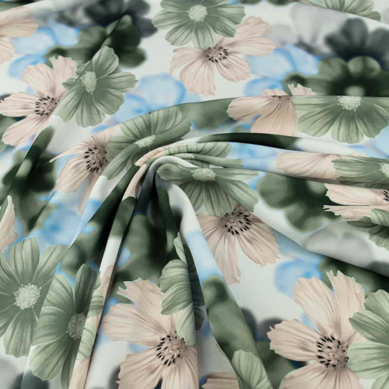 TW.AK556B | Viskose Twillstoff Blumen grün - 1