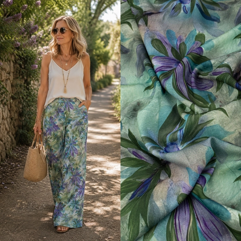 TW.AK586.03 | Viskose Twillstoff lila Blumen - 2