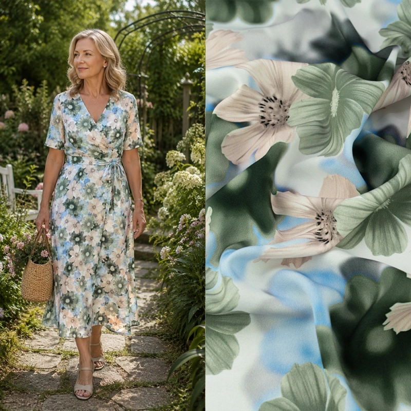 TW.AK556B | Viskose Twillstoff Blumen grün - 2