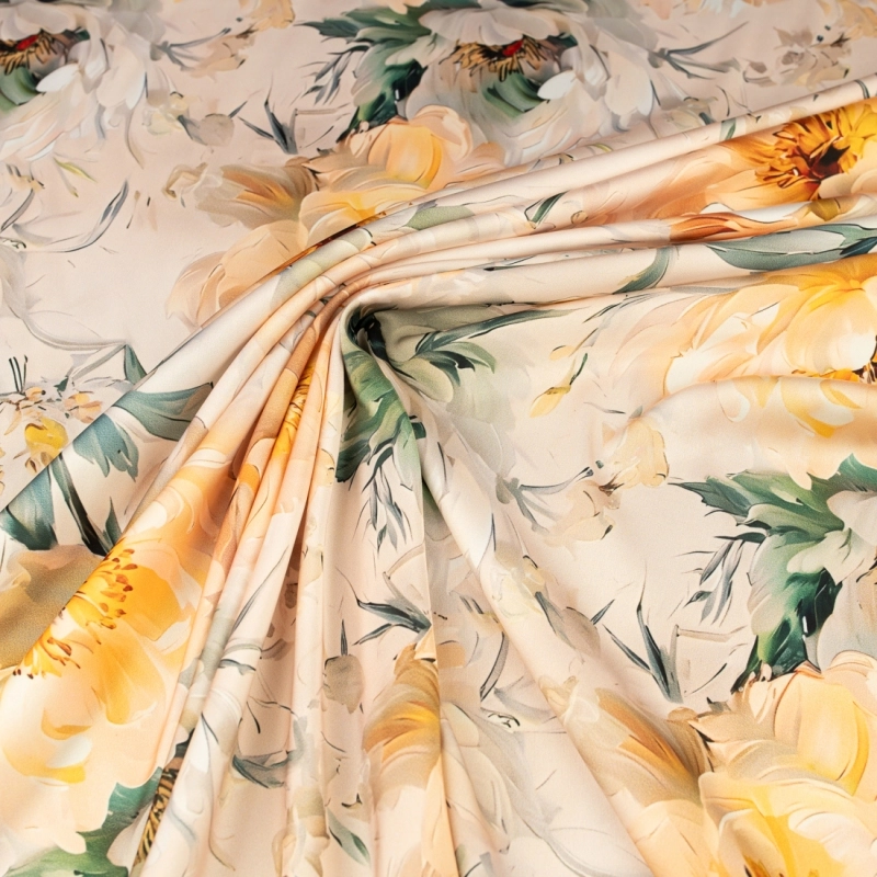 SZJ.WM3760.05 | Seidenchiffon gelbe Blumen beige rosé - 3