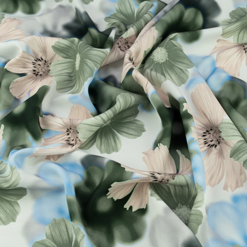 TW.AK556B | Viskose Twillstoff Blumen grün - 4