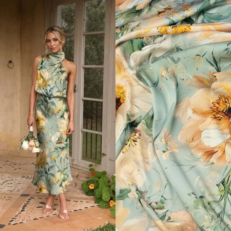 SZJ.WM3760B.05 | Seidenchiffon gelbe Blumen salbei - 2