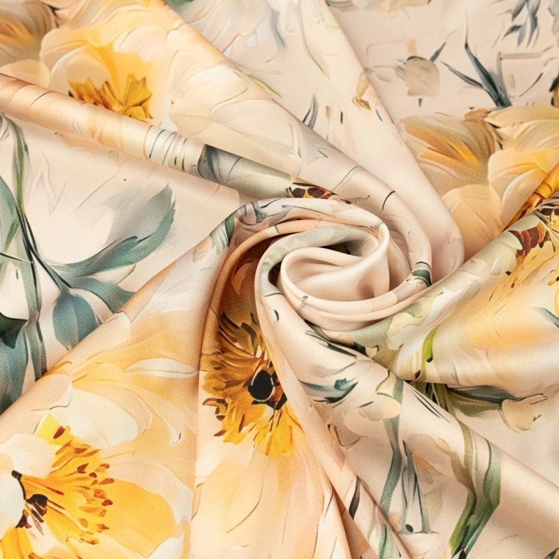 SZJ.WM3760.05 | Seidenchiffon gelbe Blumen beige rosé - 4
