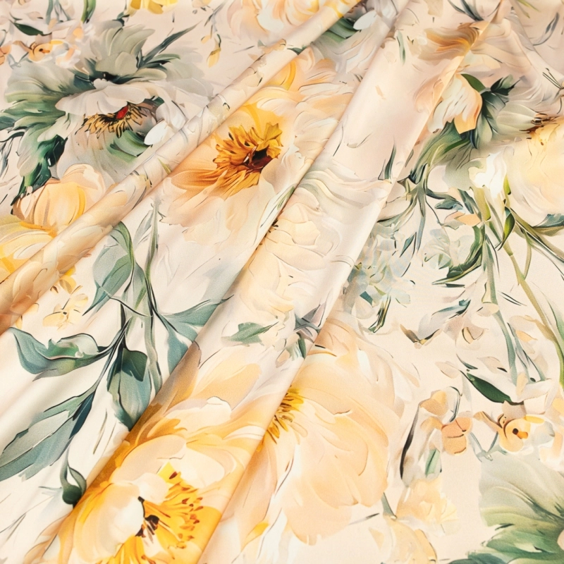 SZJ.WM3760.05 | Seidenchiffon gelbe Blumen beige rosé - 5
