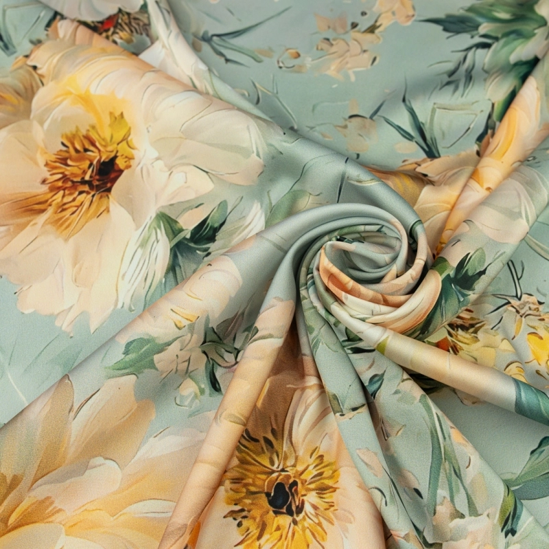 SZJ.WM3760B.05 | Seidenchiffon gelbe Blumen salbei - 5