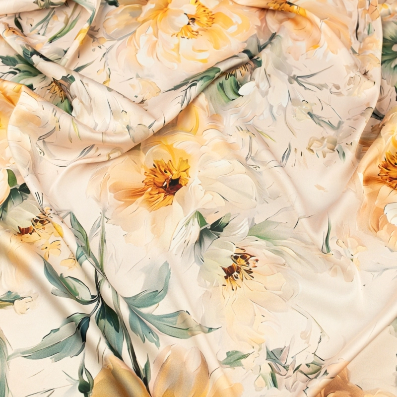 SZJ.WM3760.05 | Seidenchiffon gelbe Blumen beige rosé - 6