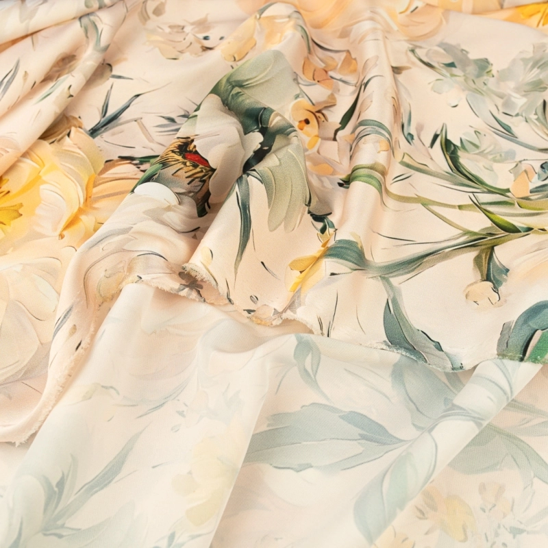 SZJ.WM3760.05 | Seidenchiffon gelbe Blumen beige rosé - 7