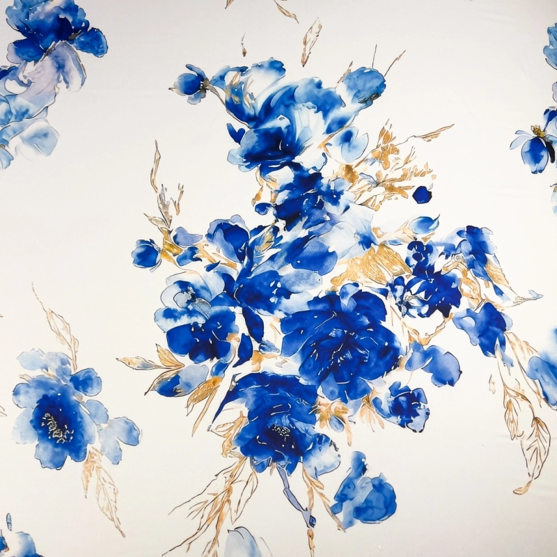 SZJ.WM3442 | Seidenchiffon blaue Blumen weiß - 1