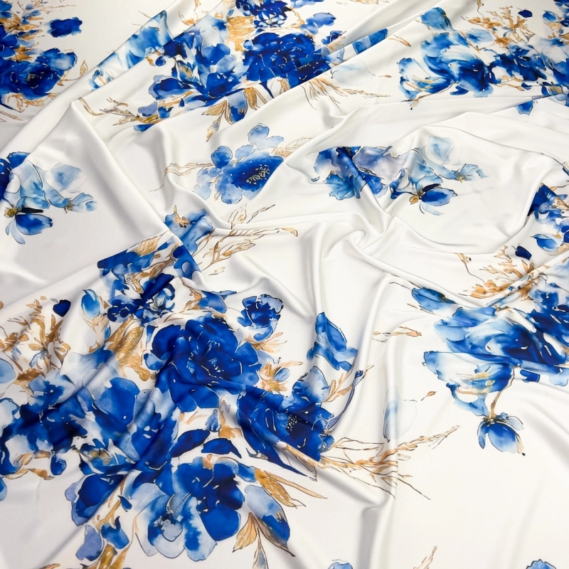 SZJ.WM3442 | Seidenchiffon blaue Blumen weiß - 3