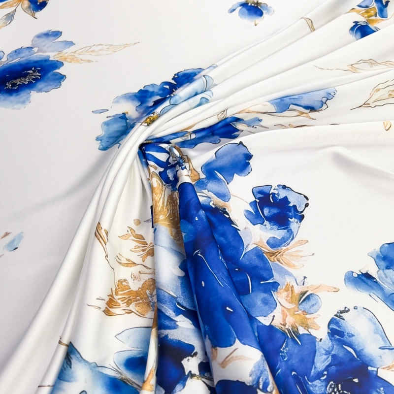 SZJ.WM3442 | Seidenchiffon blaue Blumen weiß - 4