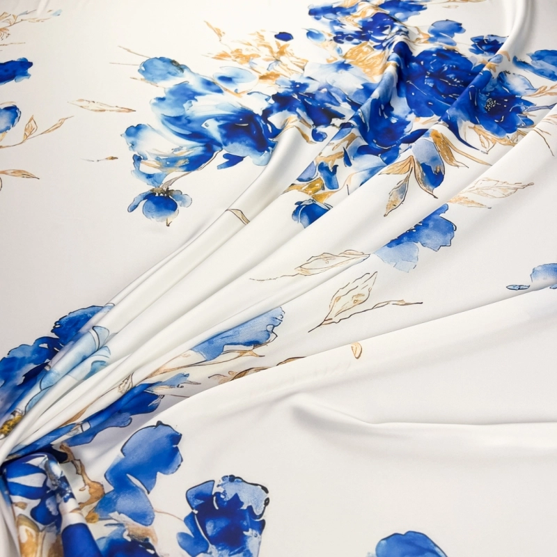 SZJ.WM3442 | Seidenchiffon blaue Blumen weiß - 5