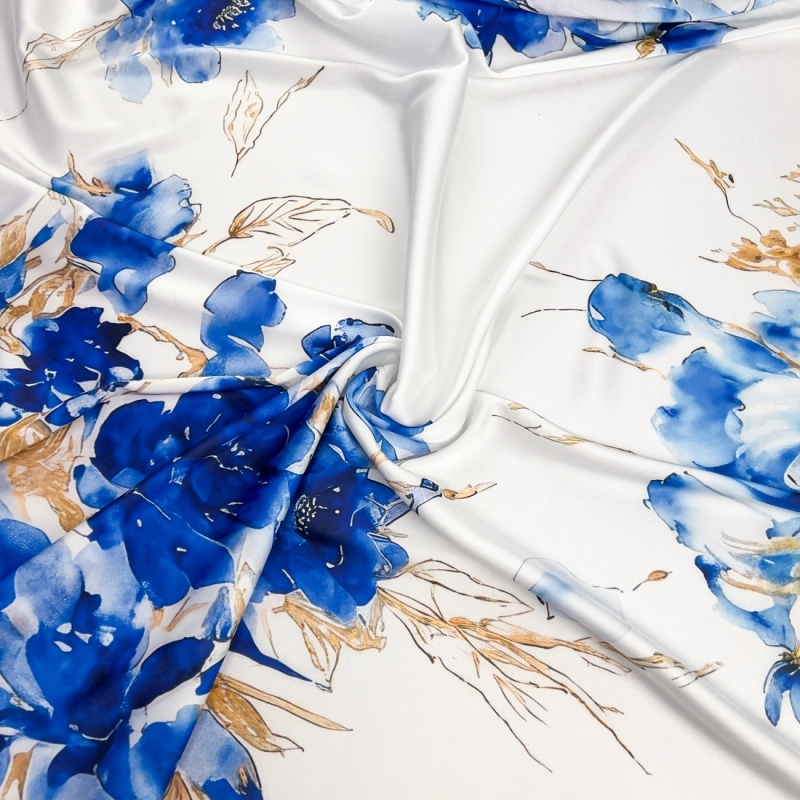 SZJ.WM3442 | Seidenchiffon blaue Blumen weiß - 6
