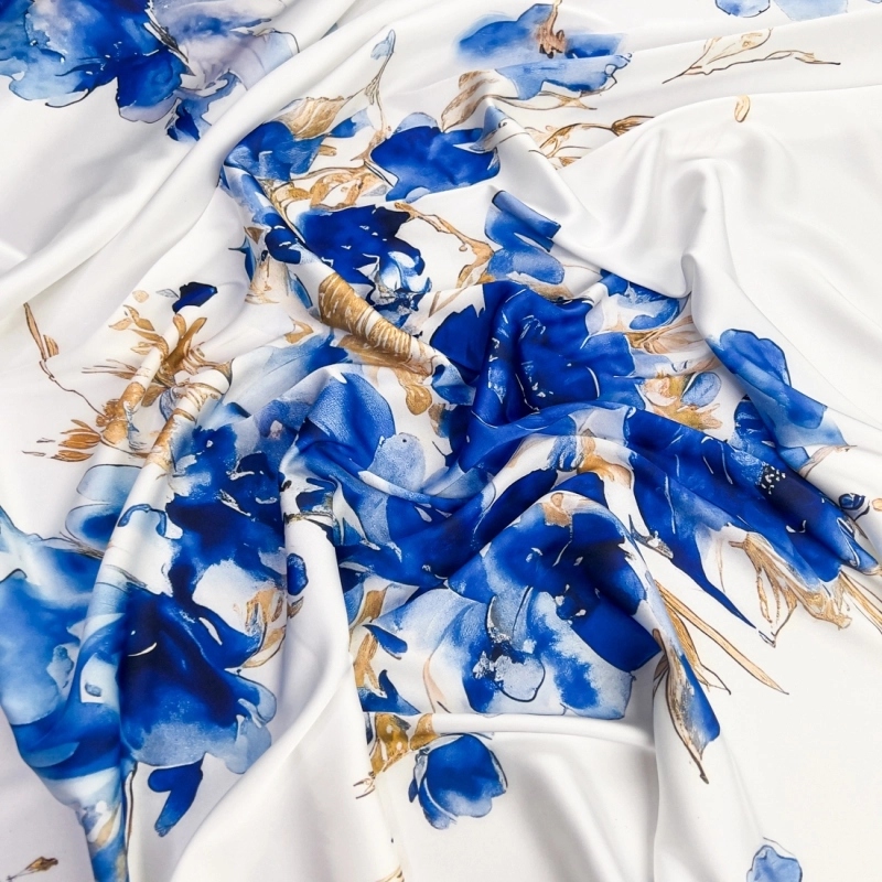 SZJ.WM3442 | Seidenchiffon blaue Blumen weiß - 7