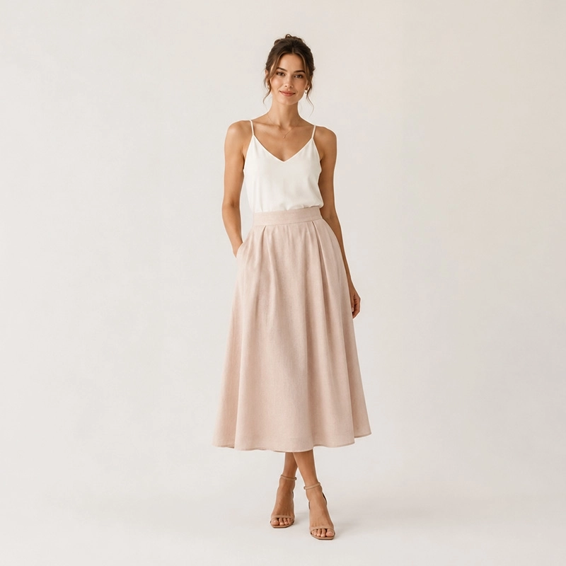 LENG003 | Leinen-Viskose-Stoff Rose Beige - 6